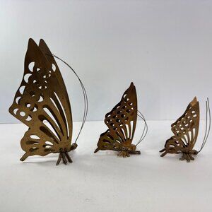 Vintage Brass Set of 3 Free Standing Butterfly Figurines MCM